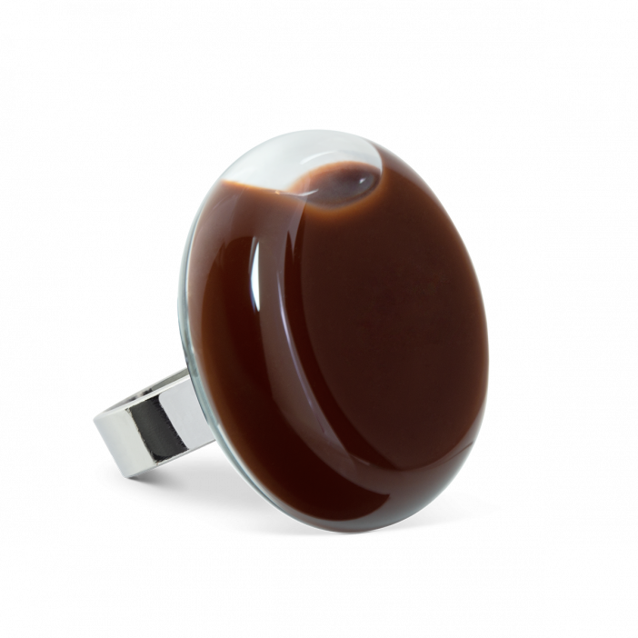 Bague en verre soufflée - Platine Medium Milk Chocolat