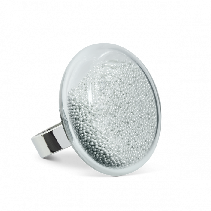 Glass ring - Platine Medium Billes Silver