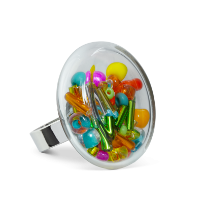 Glass ring - Platine Medium Mix Perles