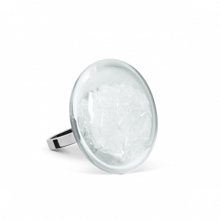 Anello in vetro - Platine Mini Paillettes Bianco