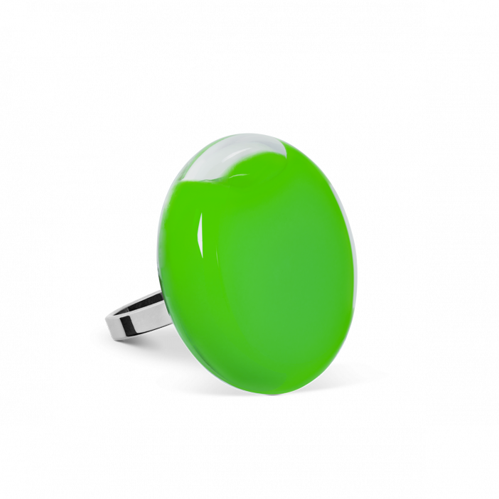 Bague en verre soufflée - Platine Mini Milk Vert foncé