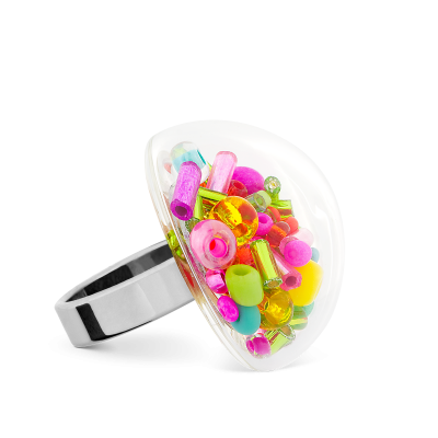 Bague en verre soufflée - Dome Medium Mix Perles