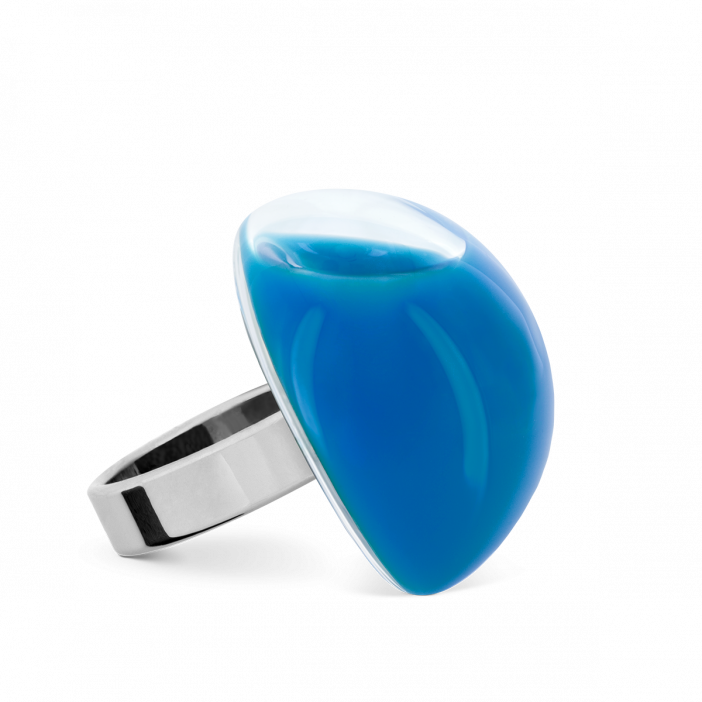 Anello in vetro - Dome Medium Milk Blu reale
