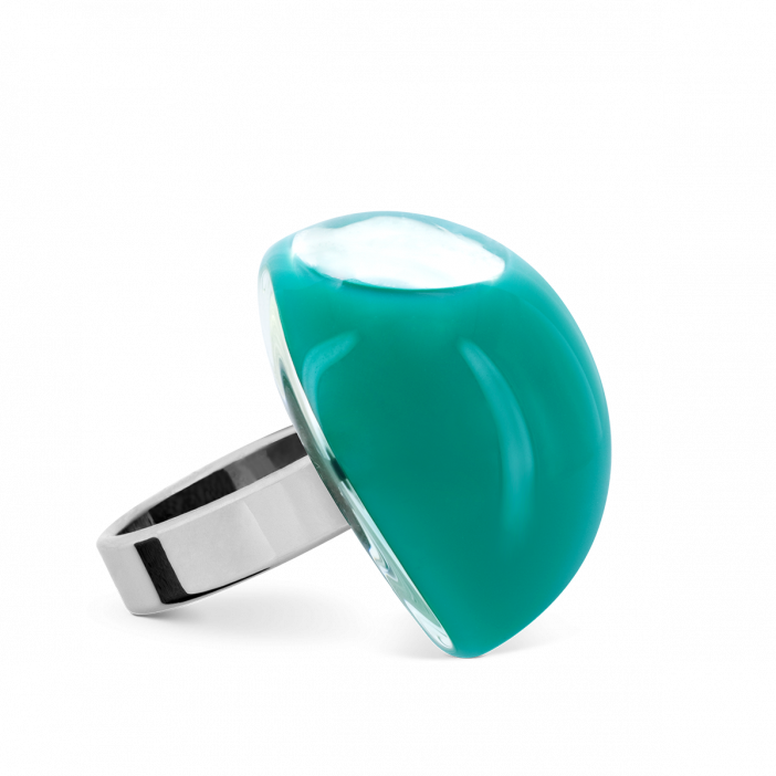 Glass ring - Dome Medium Milk Turquoise