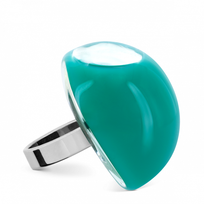 Anello in vetro - Dome Giga Milk Turchese