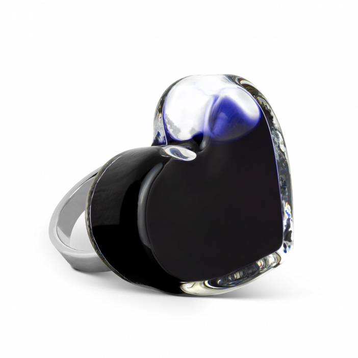 Anello in vetro - Coeur Medium Milk Nero