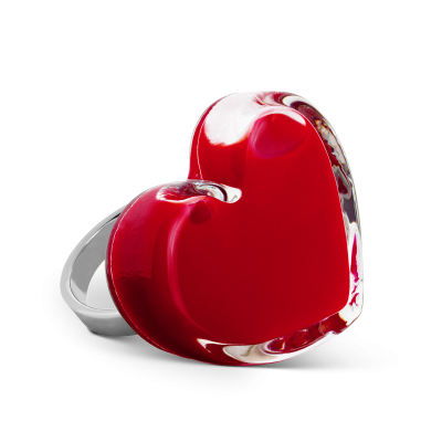 Bague en verre soufflée - Coeur Medium Milk