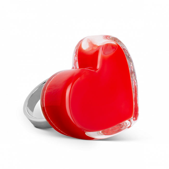 Anello in vetro - Coeur Medium Milk Rosso chiaro