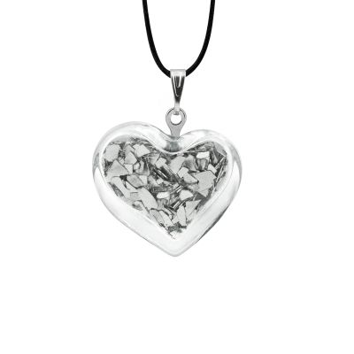 Pendentif en verre soufflé - Coeur nano paillettes