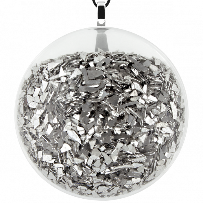 Pendentif en verre soufflé - Galet Giga Paillettes Argent