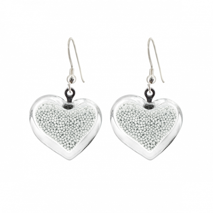 Boucles d'oreilles crochet en verre soufflées - Coeur Billes Argent
