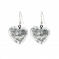 Boucles d'oreilles crochet en verre soufflées - Coeur Paillettes Argent