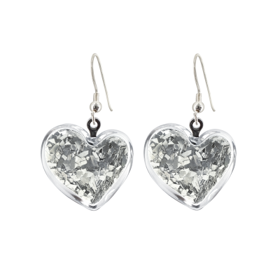 Boucles d'oreilles crochet en verre soufflées - Coeur Paillettes