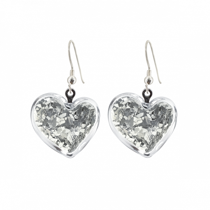 Boucles d'oreilles crochet en verre soufflées - Coeur Paillettes