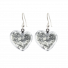 Boucles d'oreilles crochet en verre soufflées - Coeur Paillettes Argent