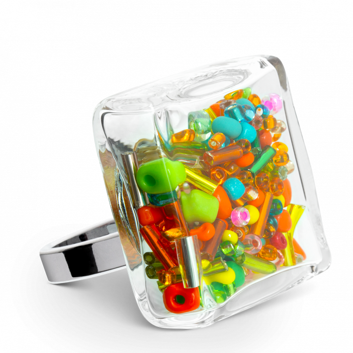 Anello in vetro - Carré Giga Mix Perles