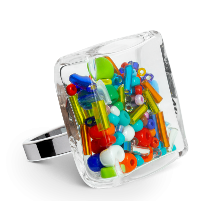 Anello in vetro - Carré Giga Mix Perles