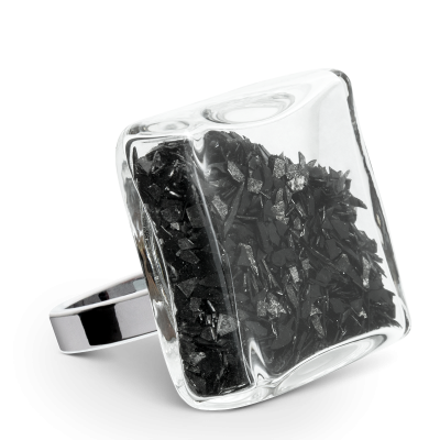 Anello in vetro - Carré Giga Paillettes