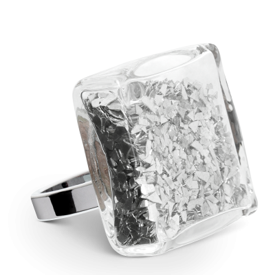 Bague en verre soufflée - Carré Giga Paillettes