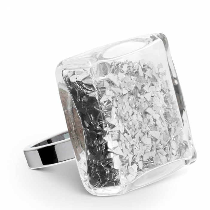 Bague en verre soufflée - Carré Giga Paillettes Bague en verre soufflée - Carré Giga Paillettes