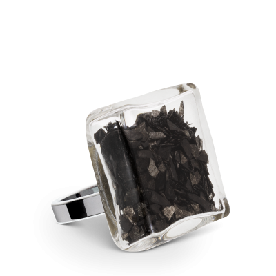 Bague en verre soufflée - Carré Medium Paillettes