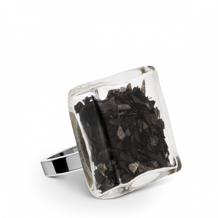 Anello in vetro - Carré Medium Paillettes Nero