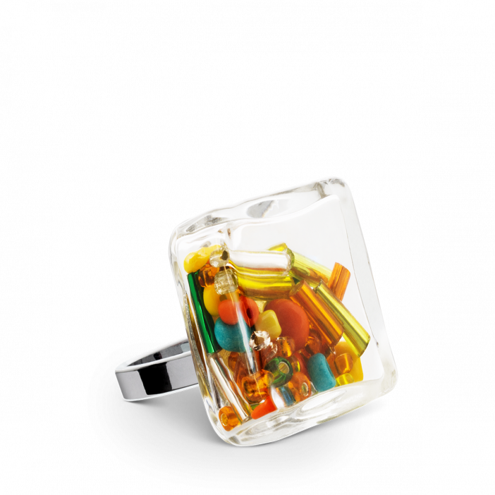 Bague en verre soufflée - Carré Mini Mix Perles Perles Printemps