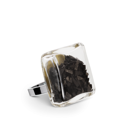 Bague en verre soufflée - Carré Mini Paillettes