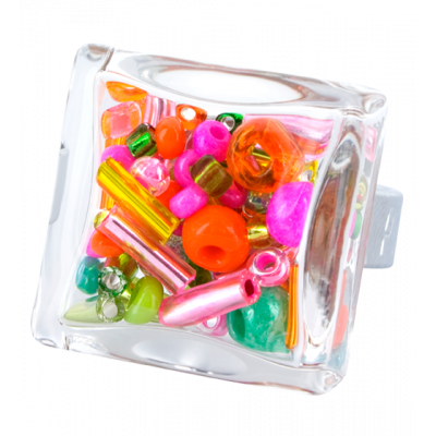 Bague en verre soufflée - Carré Medium Mix Perles