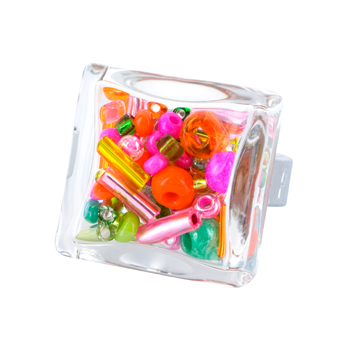 Anello in vetro - Carré Medium Mix Perles