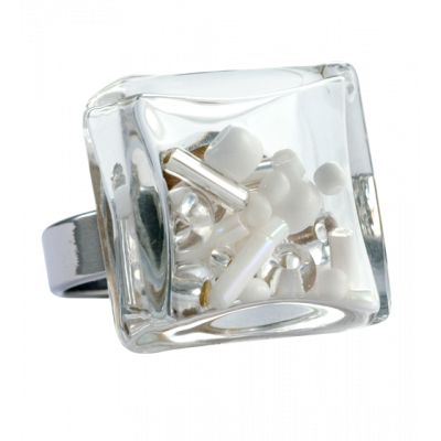 Glass ring - Carré Medium Mix Perles