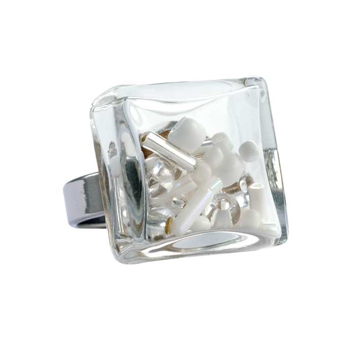 Glasring - Carré Medium Mix Perles Weiss