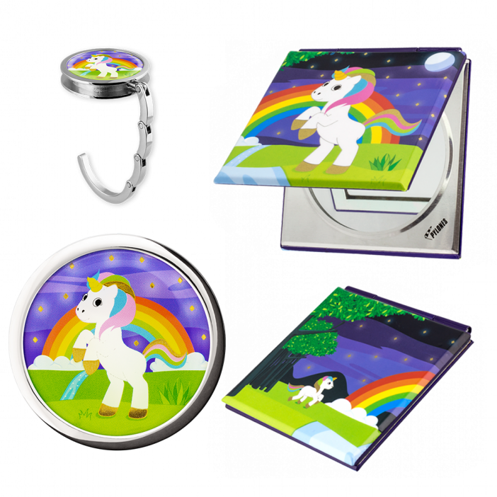 Set - 1 Gancio appendi borsa & 1 specchietto