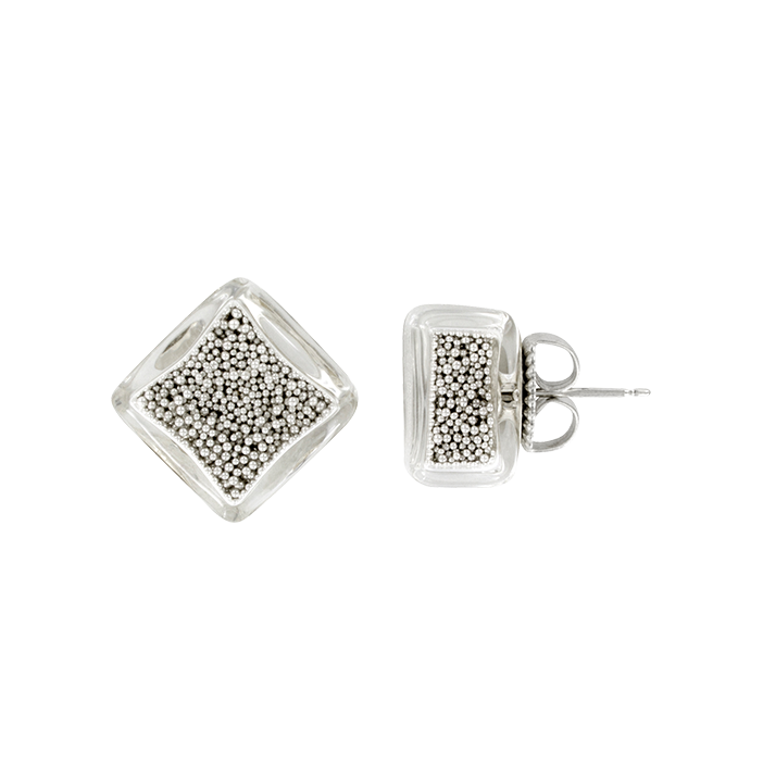 Stud earrings - Carré Billes Silver