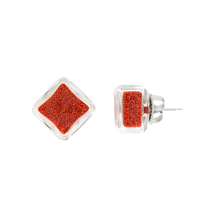 Stud earrings - Carré Billes Red