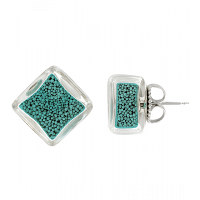 Boucles d'oreilles clou en verre soufflées - Carré Billes