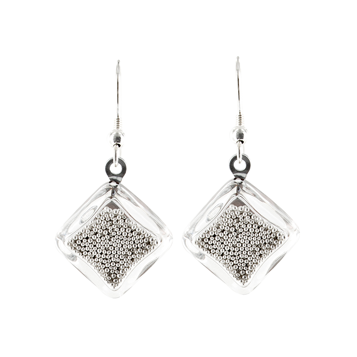 Hook earrings - Carré Billes Silver