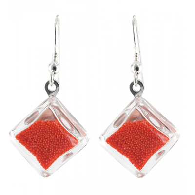 Boucles d'oreilles crochet en verre soufflées - Carré Billes