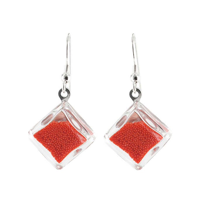 Boucles d'oreilles crochet en verre soufflées - Carré Billes