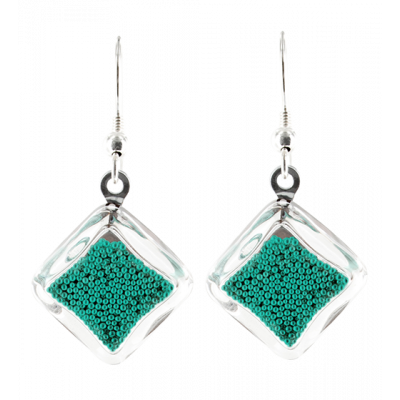 Boucles d'oreilles crochet en verre soufflées - Carré Billes
