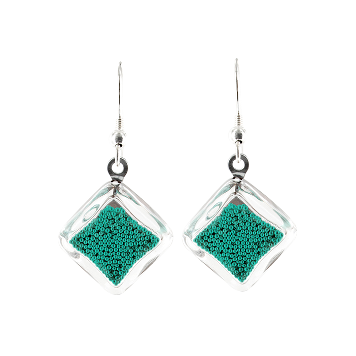 Hook earrings - Carré Billes Turquoise