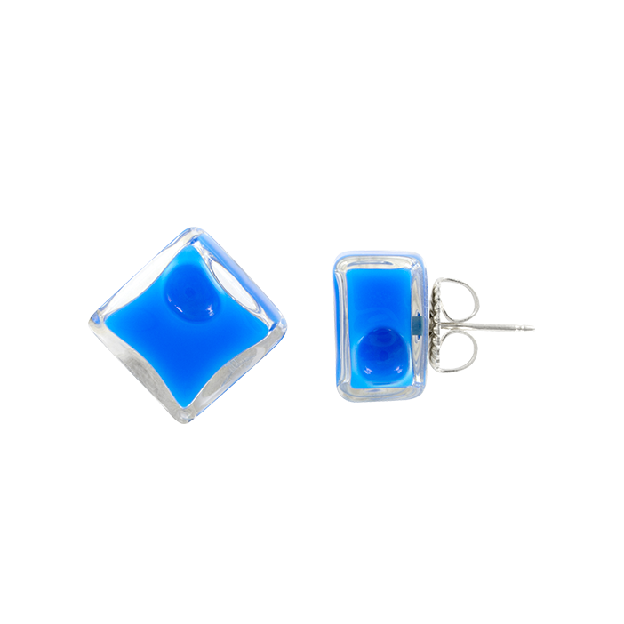 Stud earrings - Carré Milk Royal blue