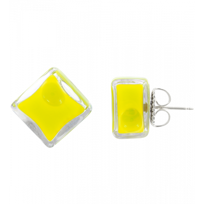 Boucles d'oreilles clou en verre soufflées - Carré Milk