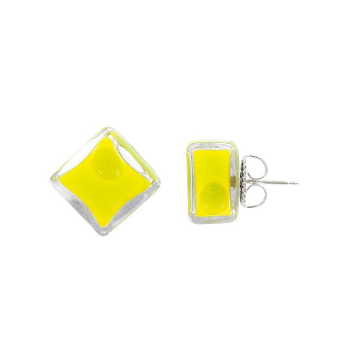 Boucles d'oreilles clou en verre soufflées - Carré Milk Jaune