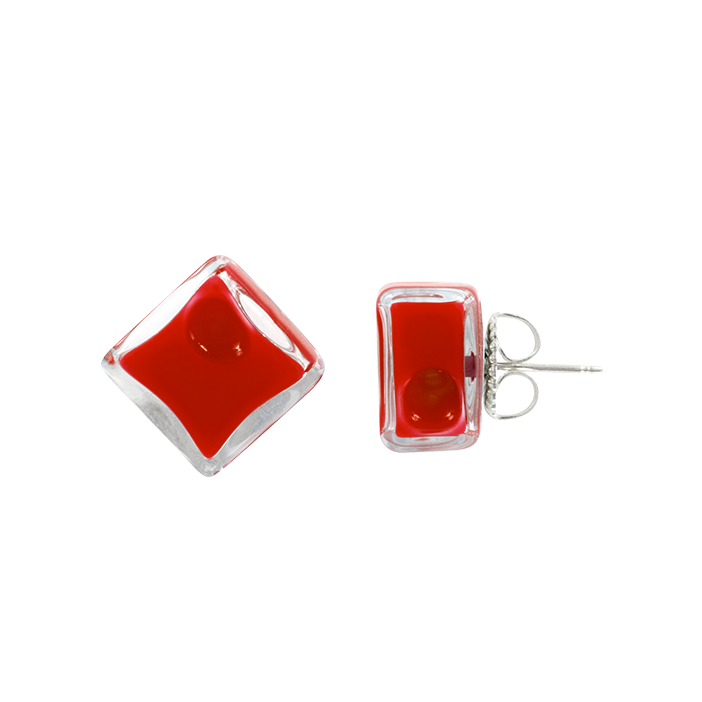 Stud earrings - Carré Milk Dark red