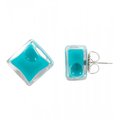 Boucles d'oreilles clou en verre soufflées - Carré Milk
