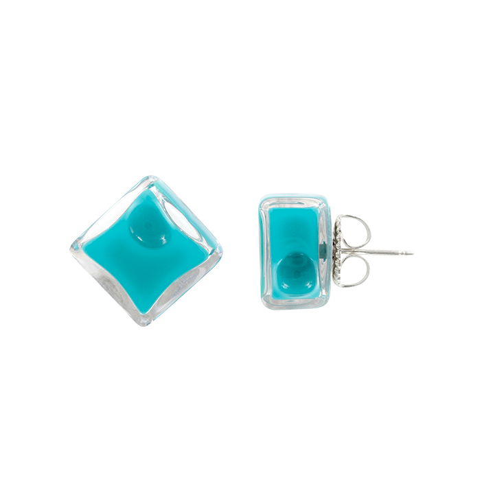 Boucles d'oreilles clou en verre soufflées - Carré Milk Turquoise