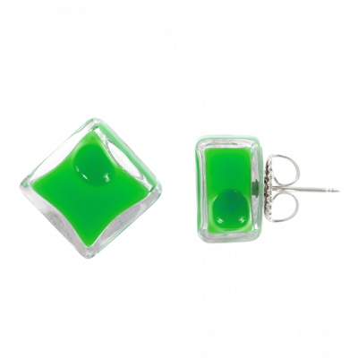 Boucles d'oreilles clou en verre soufflées - Carré Milk
