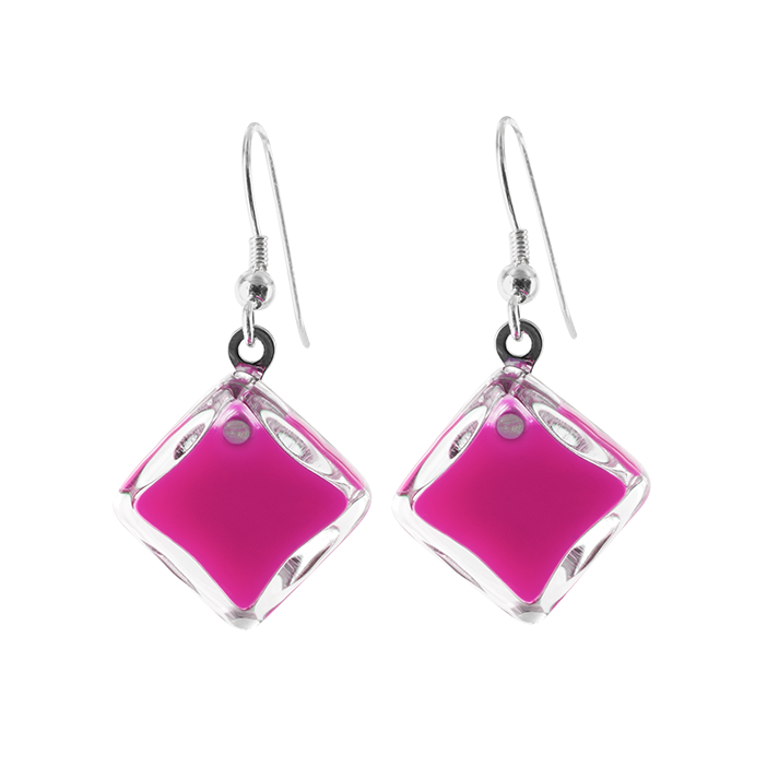 Hook earrings - Carré Milk Fuchsia