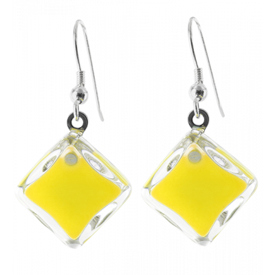 Boucles d'oreilles crochet en verre soufflées - Carré Milk